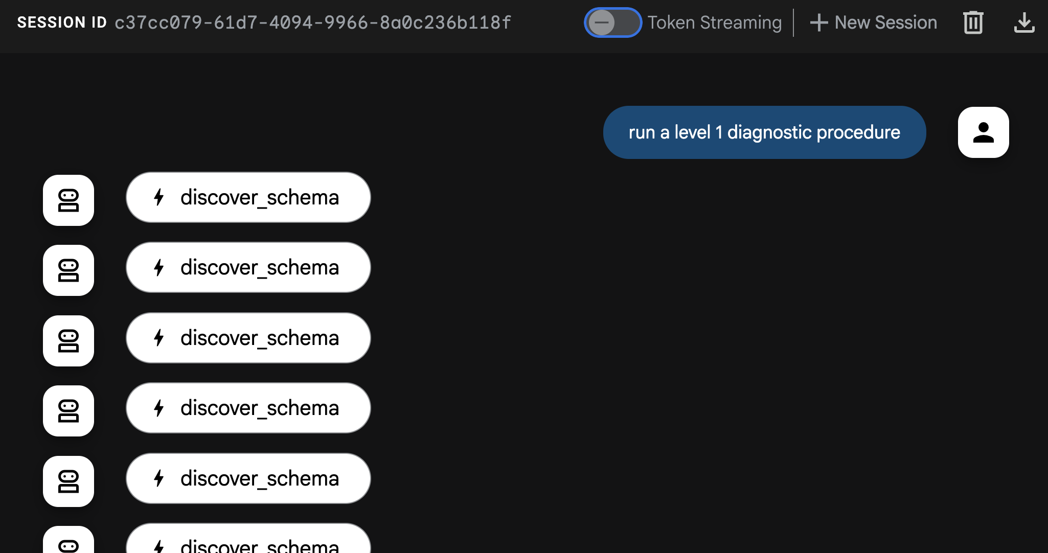 Diagnostic agent with RAG schema discovery enabled