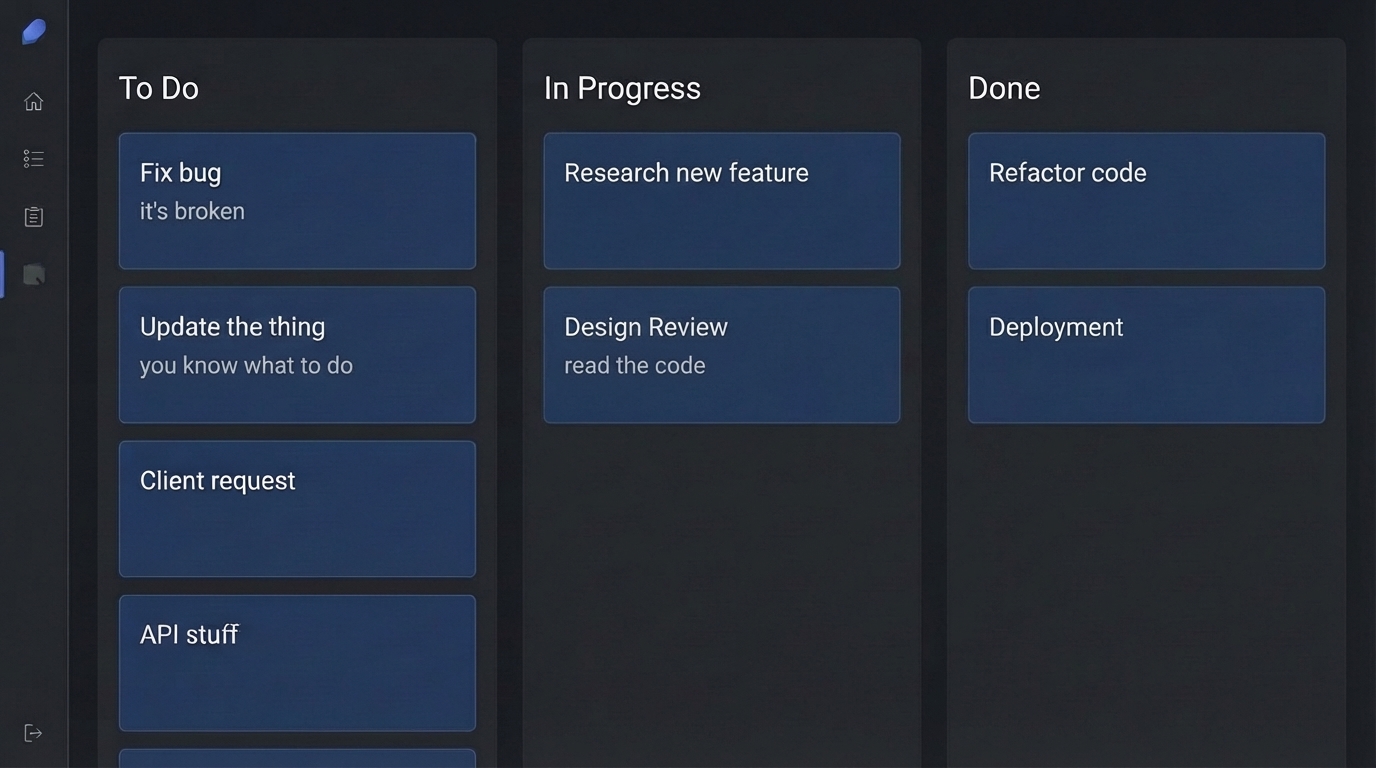 Have you ever worked in a team that writes stories like this? Agile board with poorly written tickets
