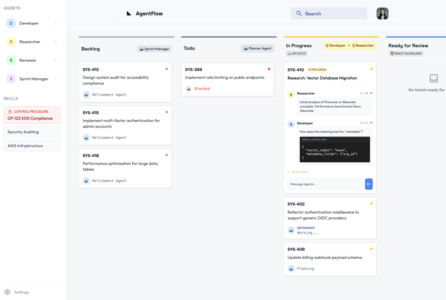 Agentic kanban mockup created with Google Stitch Agentic kanban mockup