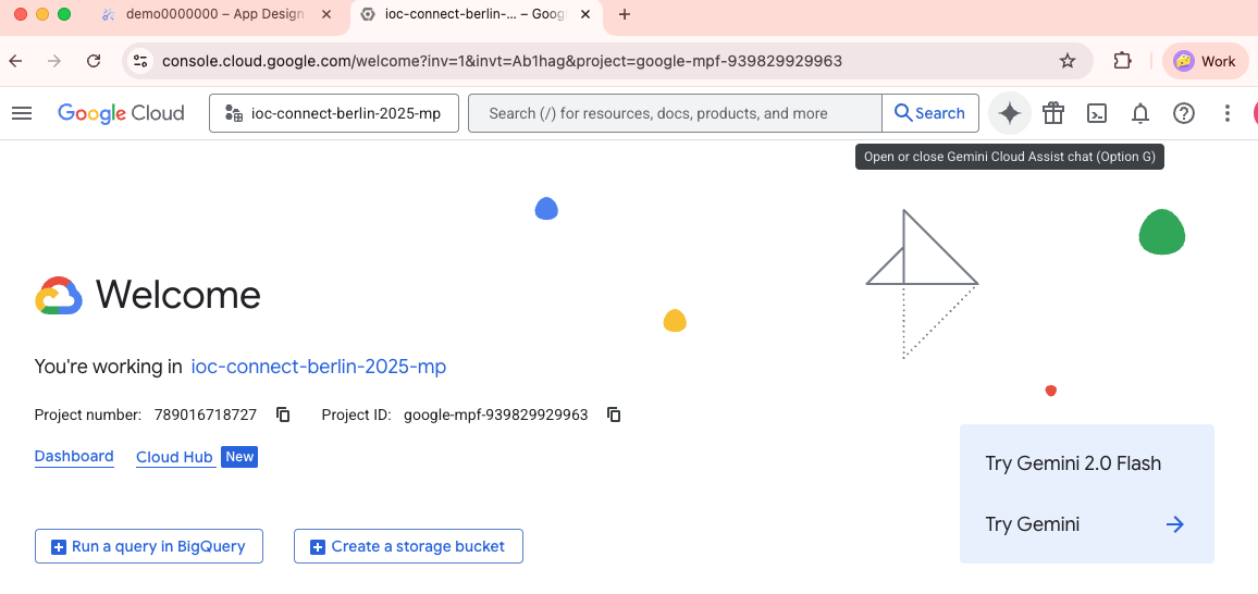 Welcome screen at the Google Cloud console