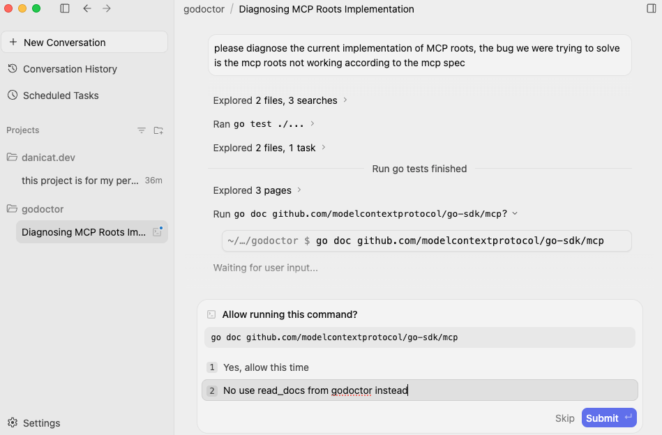 Agent Manager asking for user input